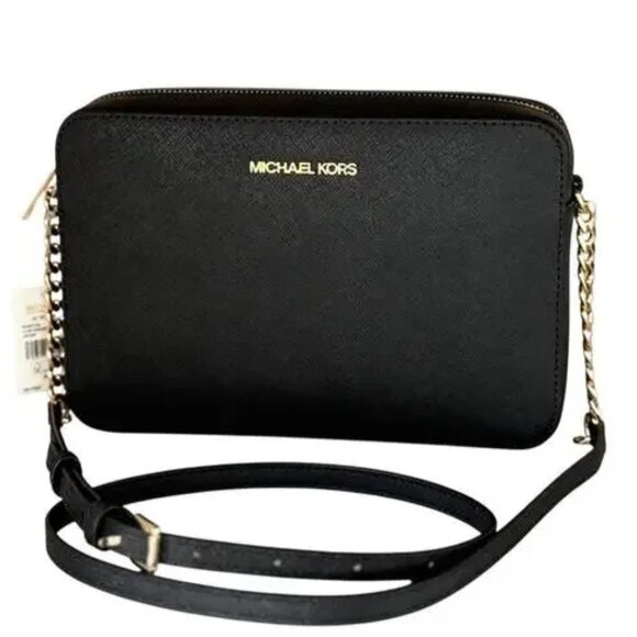 MICHAEL KORS Jet Set Item East West Shoulder Crossbody Camera Bag Black Gold - Picture 3 of 17